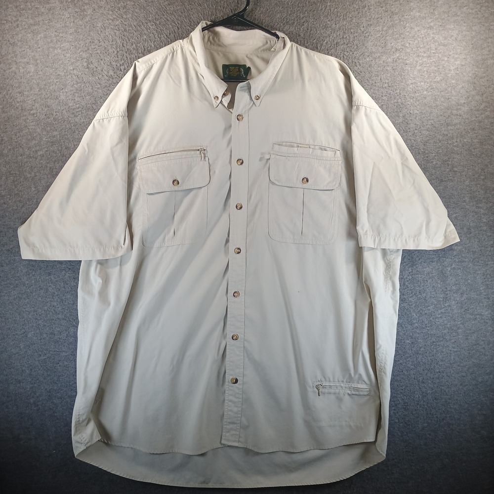 Cabelas Short Sleeve Shirt Mens 3XLT Tall Pockets Beige Lightweight Fishing Zip